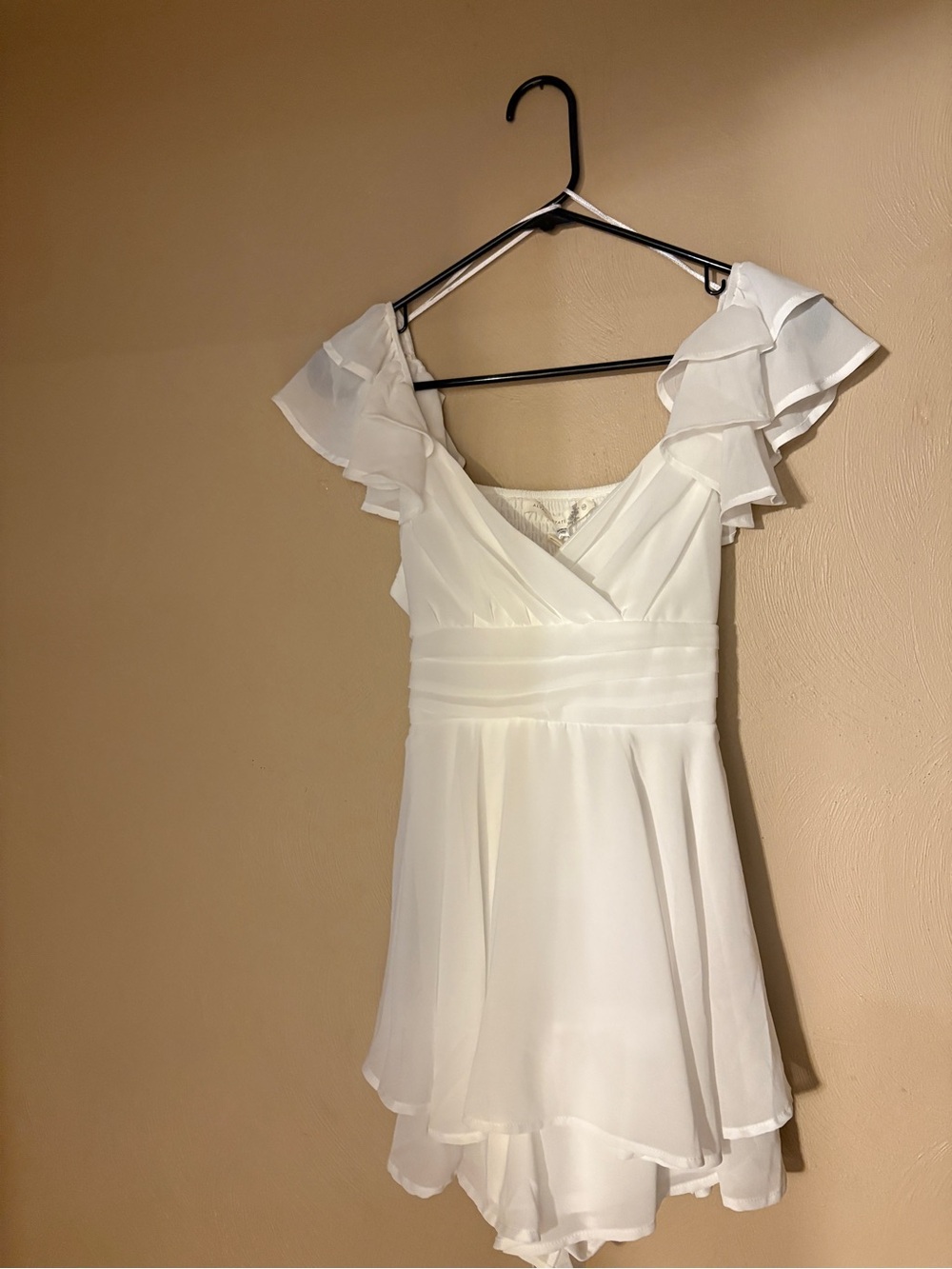 Altar'd State White Ruffle Sleeve V-Neck Mini Dress